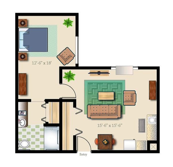 One Bed One Bath 721 Sq. Ft. Assisted Suite
