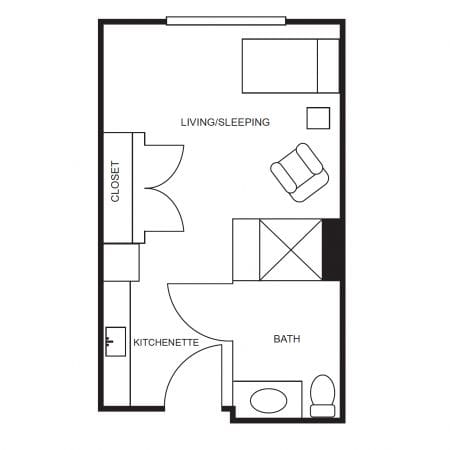 Architectural floor plan of a living unit