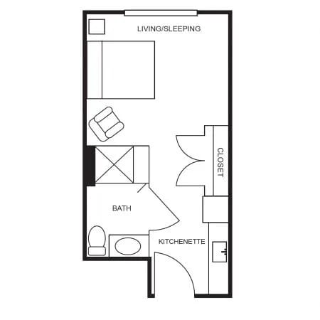 Architectural floor plan of a living unit layout