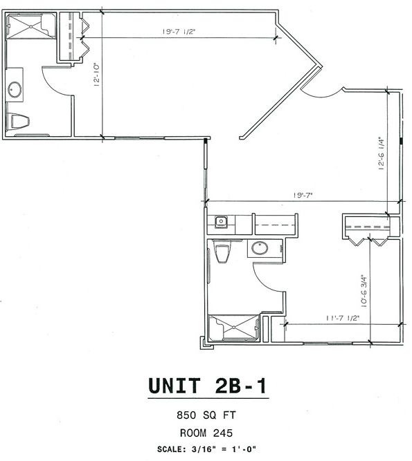 Architectural floor plan of a resident unit