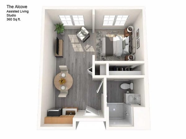 Architectural floor plan of a studio resident unit