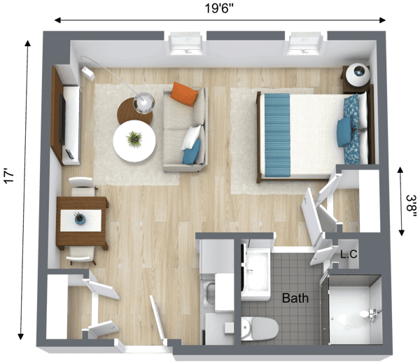 Architectural floor plan of a resident's unit