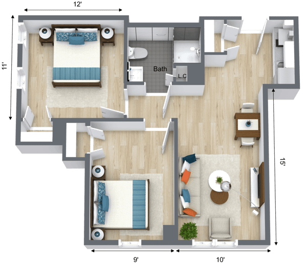 Architectural floor plan of living spaces