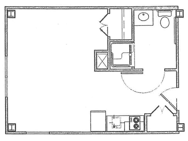 Architectural floor plan of a private resident room