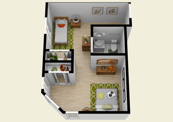 Architectural floor plan of a resident unit