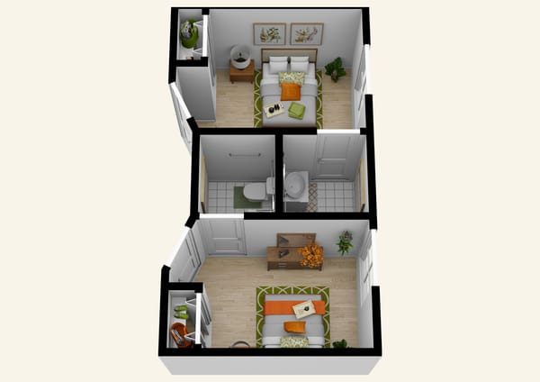 Architectural floor plan of a resident room layout