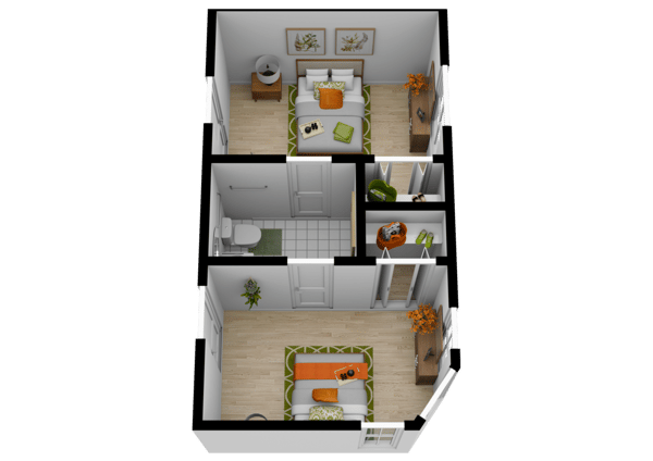 Floor plan of a two-bedroom unit