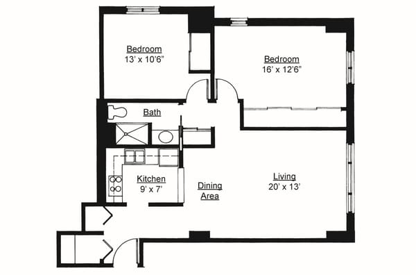 Architectural floor plan of a residential unit