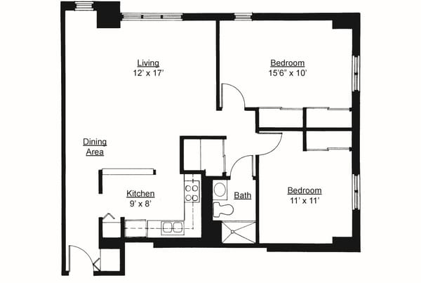 Architectural floor plan of a resident unit