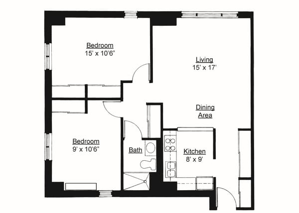 Architectural floor plan with labeled rooms and dimensions