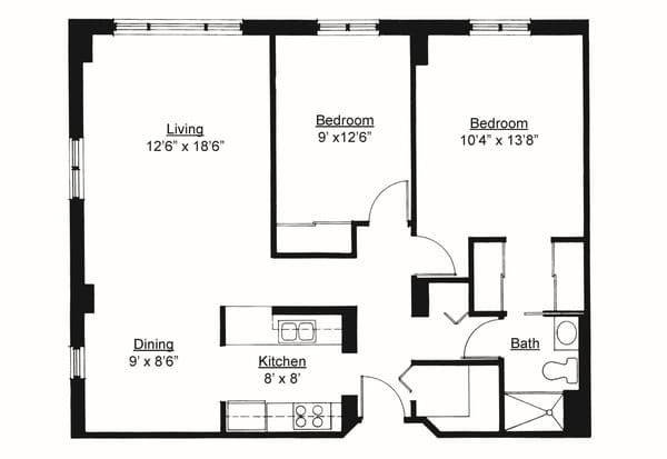 Architectural floor plan of a resident unit