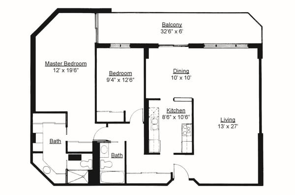 Architectural floor plan of a residential unit