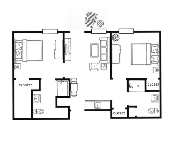 Architectural floor plan of living units