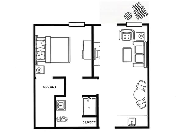 Architectural floor plan of a resident unit