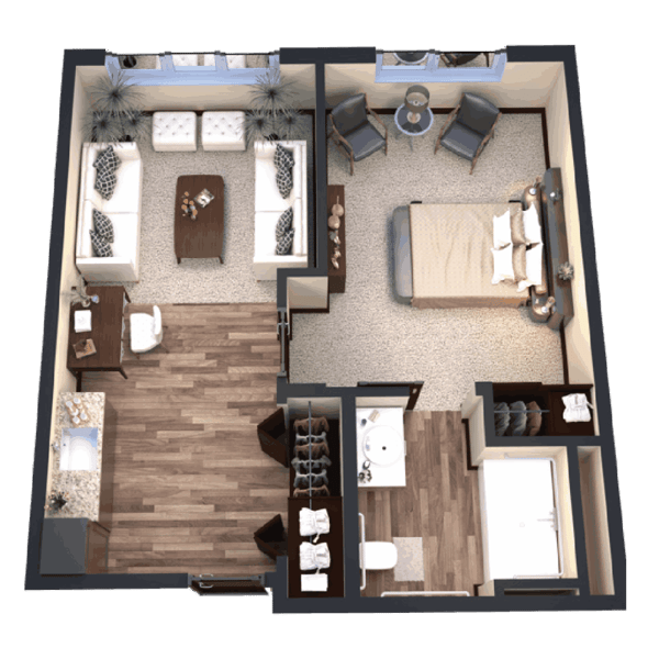 Diagram of a model senior living unit layout