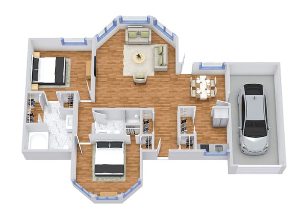 Architectural floor plan of a senior living unit