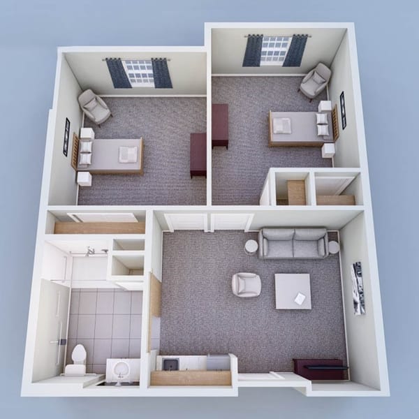 Architectural floor plan of resident room layout