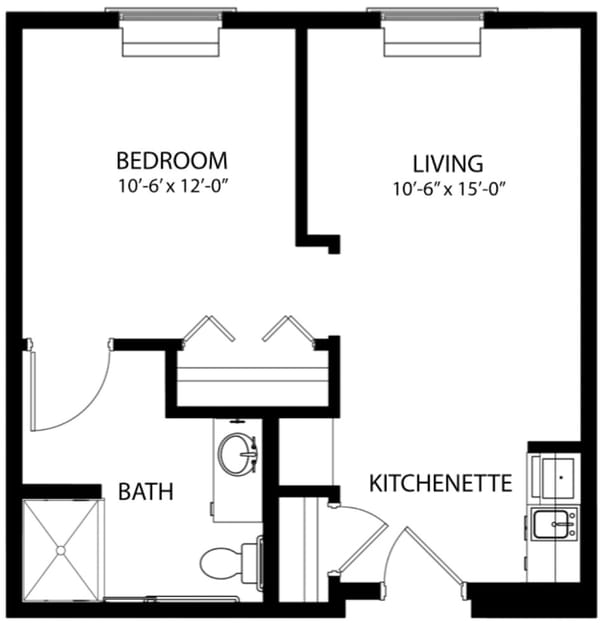 Architectural floor plan of a resident unit