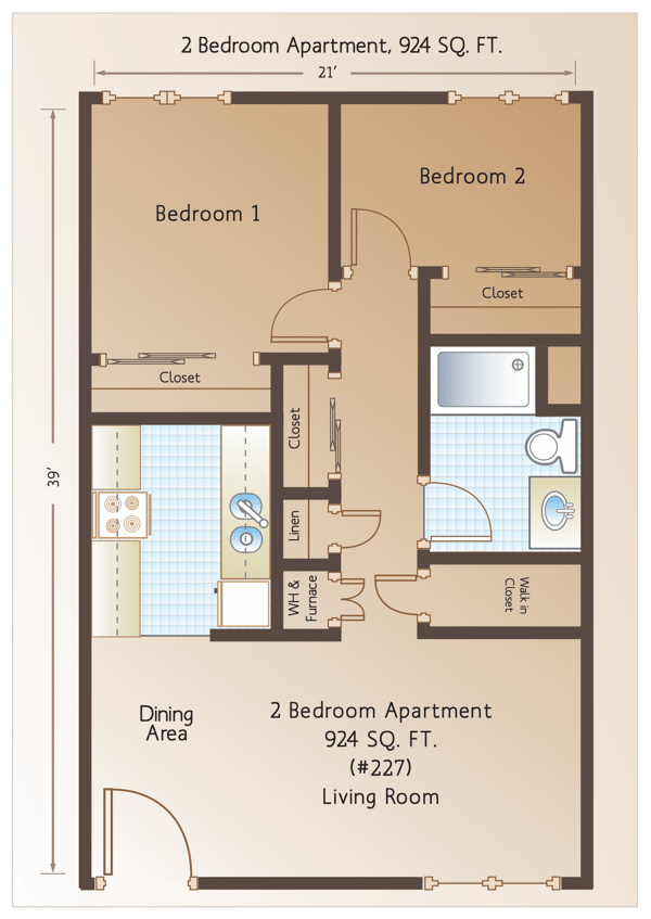 Floor plan of a two-bedroom apartment