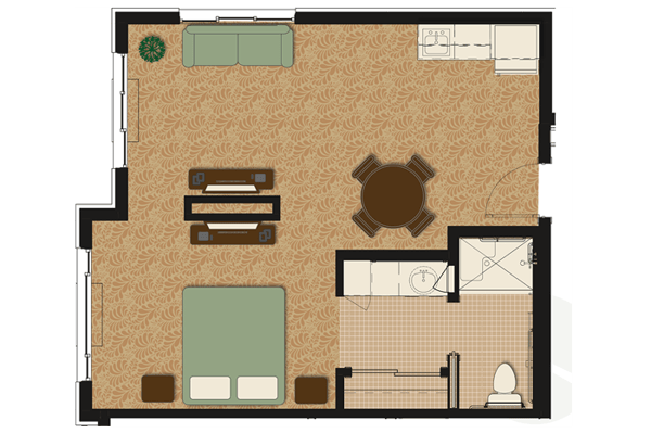 Architectural floor plan of a living unit