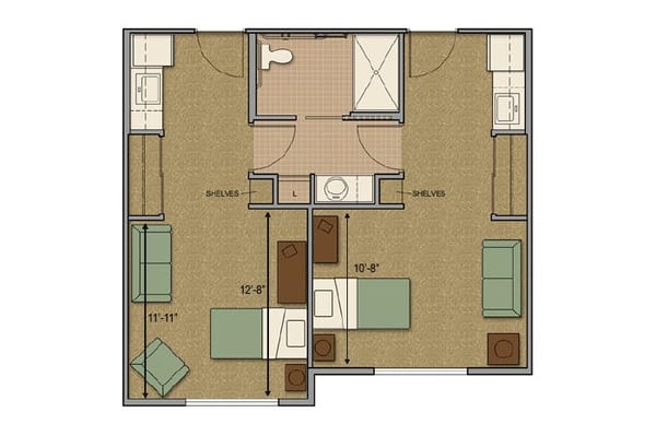 Architectural floor plan of a living unit