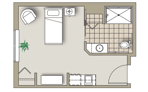 Floor plan of a private resident room