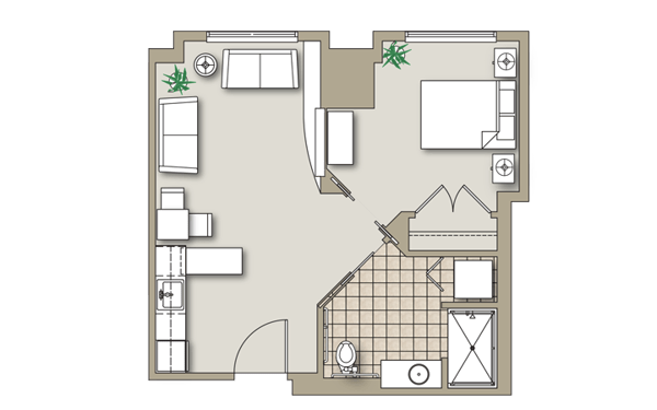 Architectural floor plan of a resident's room