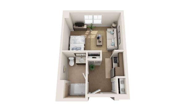 Architectural floor plan of a private resident suite