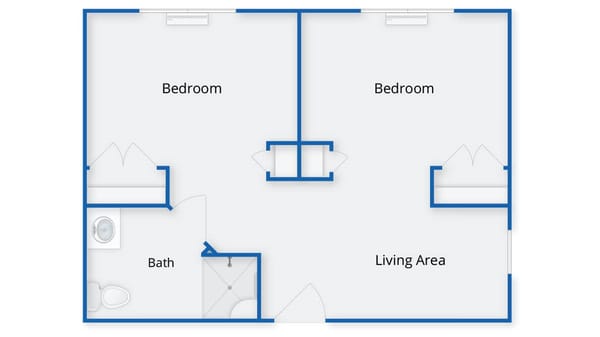 Architectural floor plan of a two-bedroom unit
