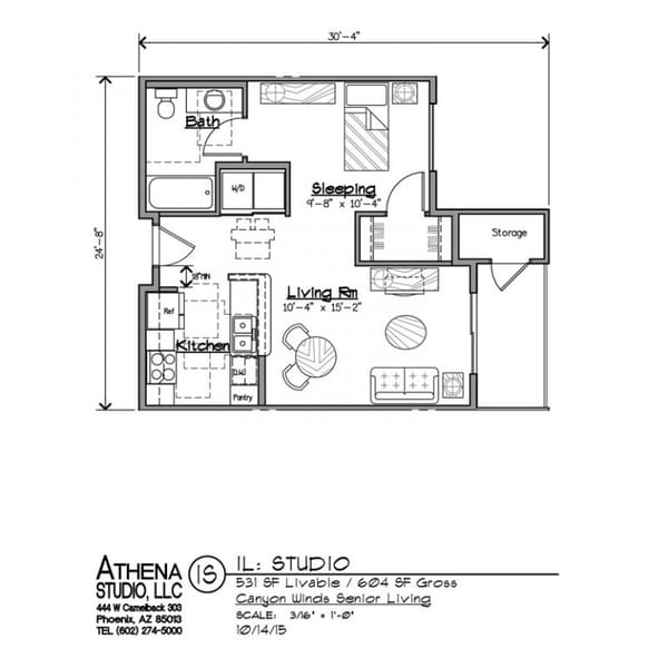 Architectural floor plan of a studio unit