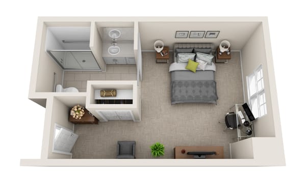 Architectural floor plan of a resident room