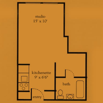 Architectural floor plan of a studio unit