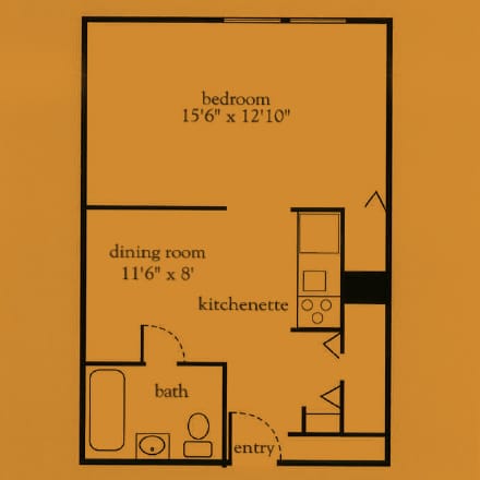 Architectural floor plan of a senior living unit