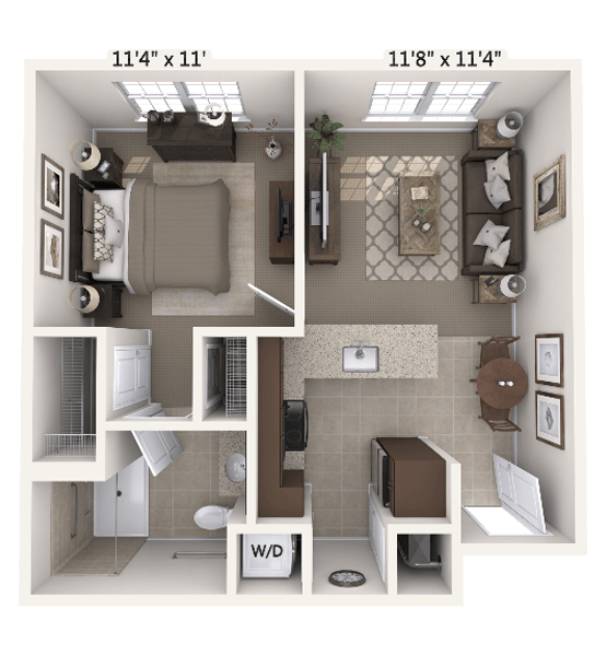 Architectural floor plan of a living unit