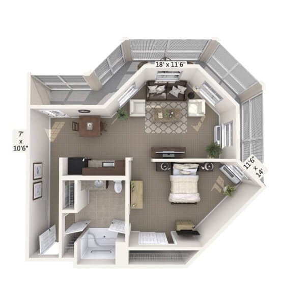 Floor plan of a private resident room layout