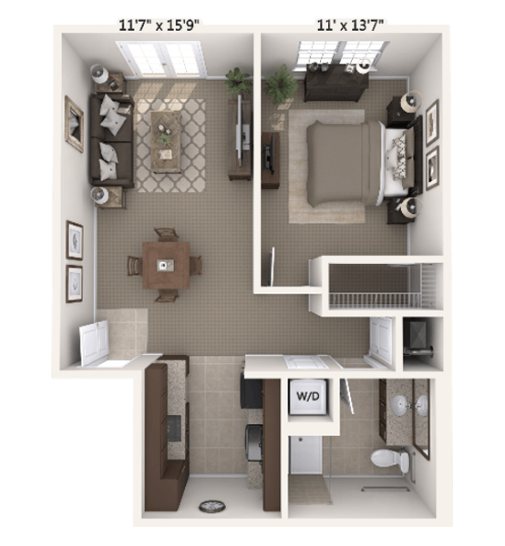 Architectural floor plan of a resident unit layout
