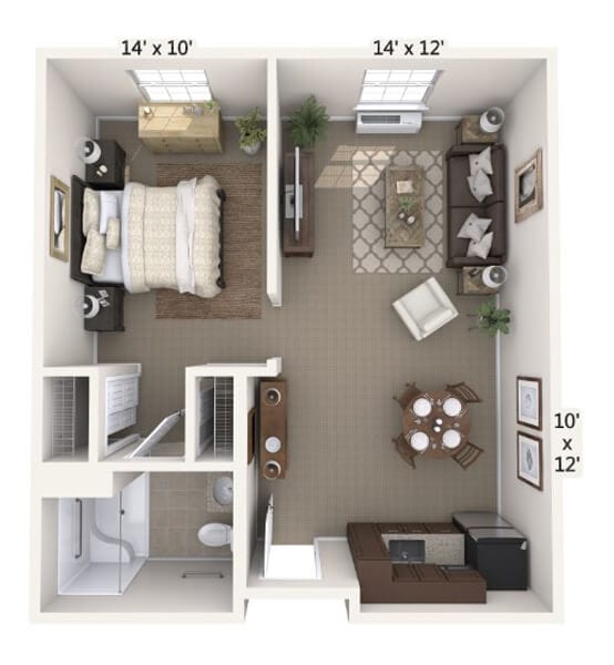 Architectural floor plan of a resident unit layout