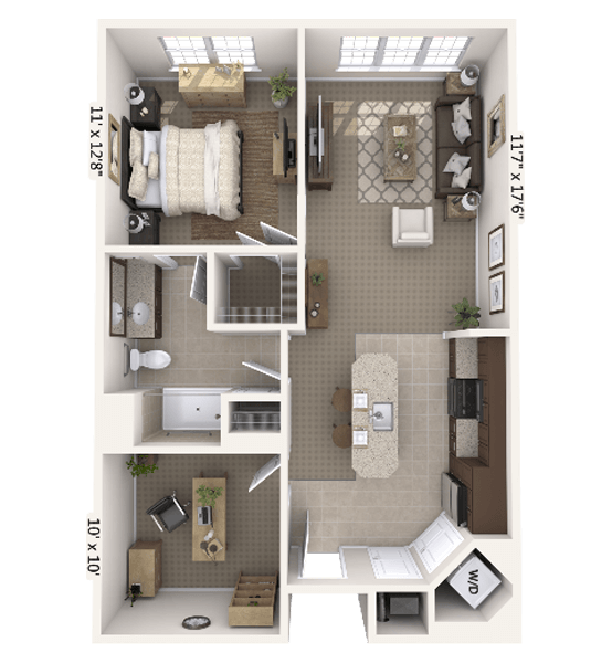Architectural floor plan of a two-bedroom unit.
