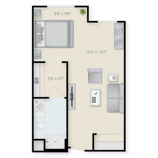 Architectural floor plan of a resident unit.