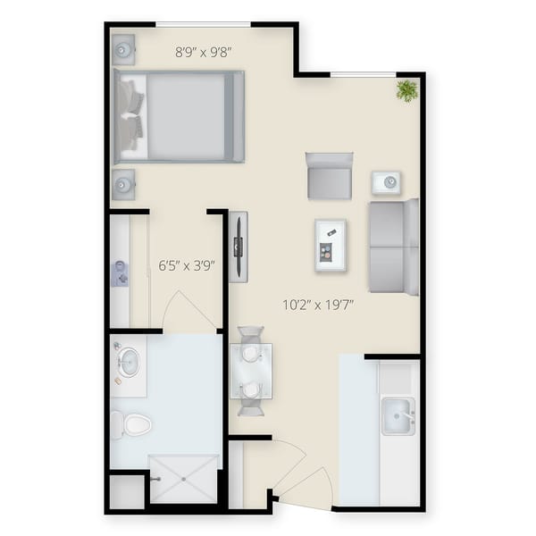 Architectural floor plan of a resident unit