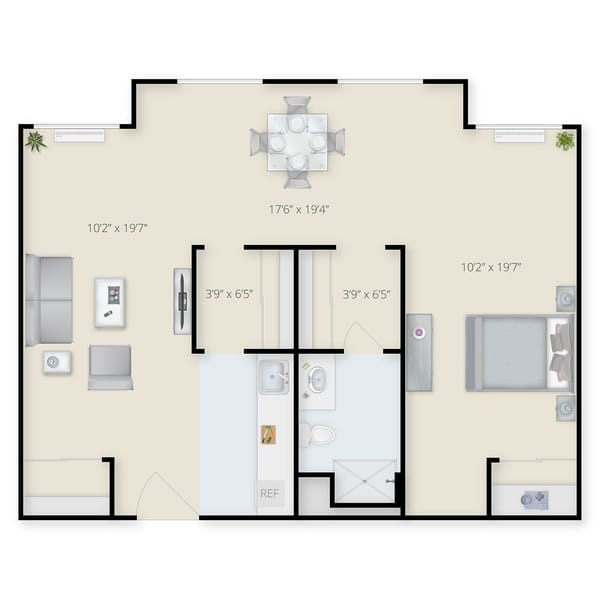 Architectural floor plan of a living unit