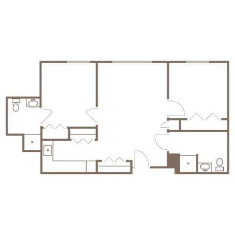 Architectural floor plan of a senior living unit
