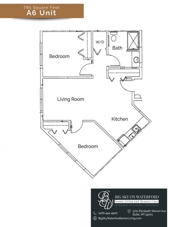 Floor plan of an A6 Unit with room labels