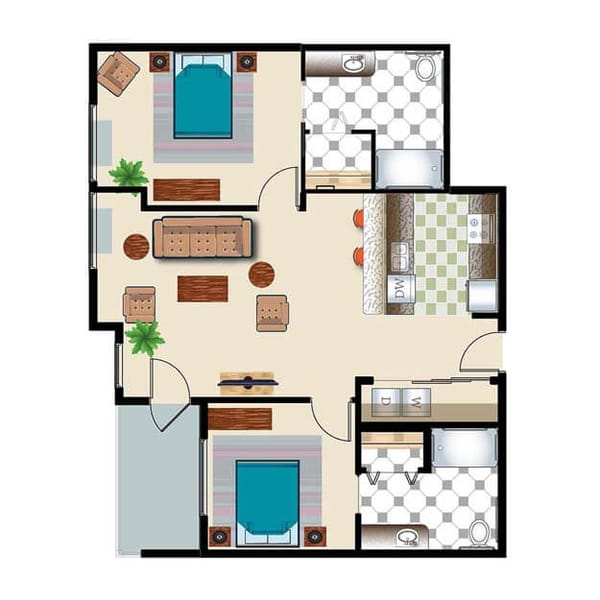 Retirement Suite Two Bed Two Bath 1,107 sq. ft.