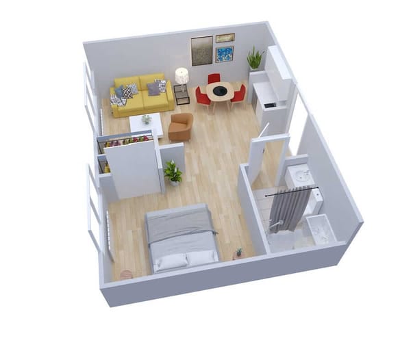 A floor plan of a small residential unit