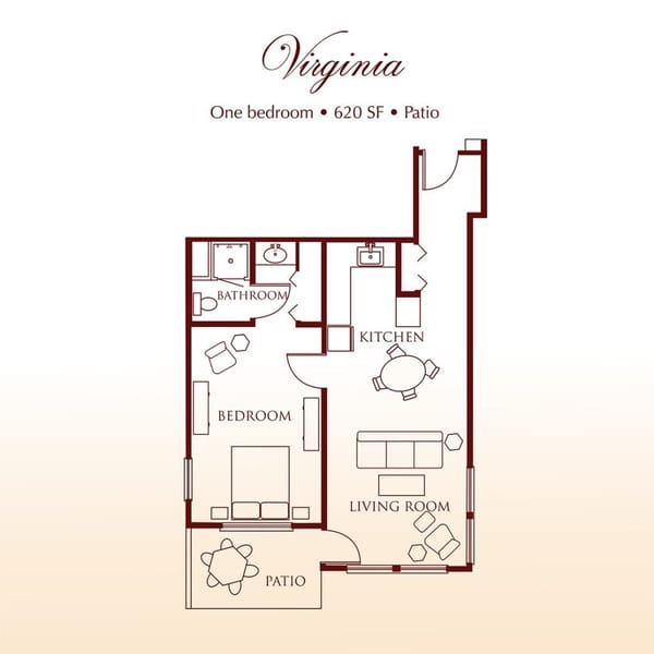 Architectural floor plan of a one-bedroom apartment