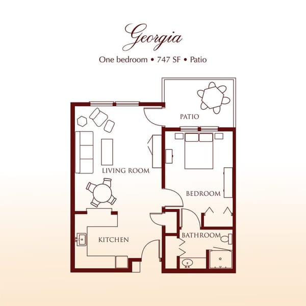 Detailed architectural floor plan of a one-bedroom apartment