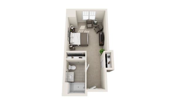 Interior layout of a resident's room