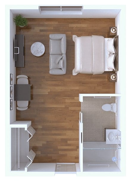 Overview of a private resident room layout