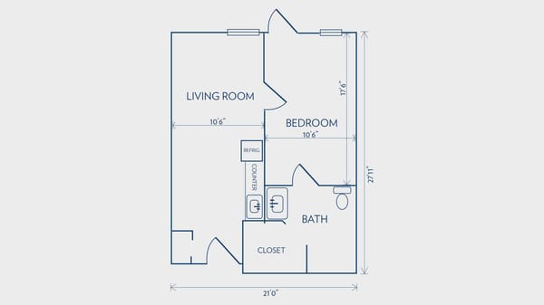Assisted Living Studio Deluxe 525 sq ft